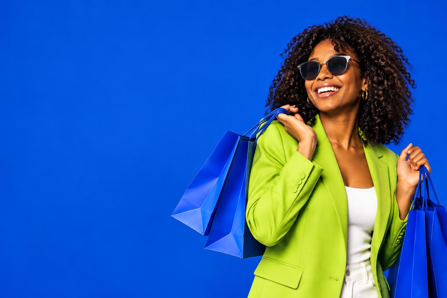 Happy shopper with Planet24 shopping bags